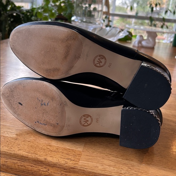 Michael Kors Sabrina Black Leather Ankle Boots with Chain-Trim Heel - Picture 7 of 9